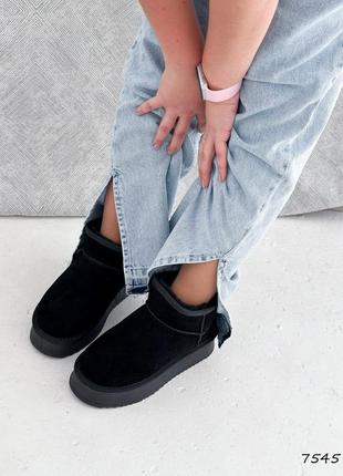 Стильные черные женские угги зимние, мех, замшевые/замша-женская обувь на зиму 2023-20248 фото