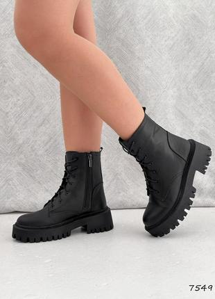 Трендові чорні жіночі черевики демі,на високій підошві,шкіряні/шкіра-жіноче взуття на осінь 2023-243 фото