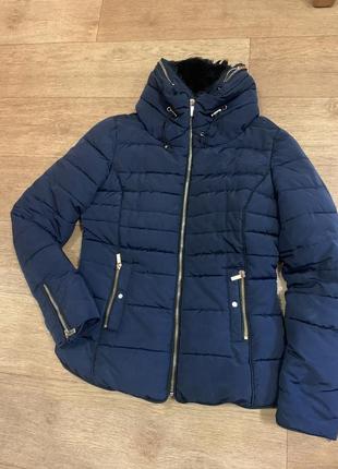 Куртка зимняя короткая синяя женская размер s-м
