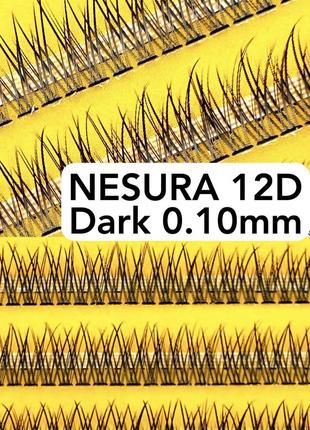 Пучкові накладні вії ластівчин хвіст nesura dark 12d у вигині с та d 0,10 мм1 фото