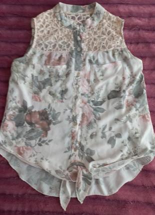 Блузка майка хлопок батист кружево топ
