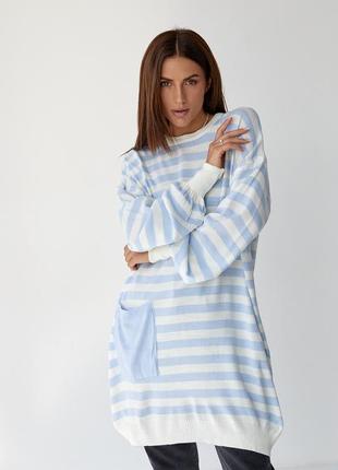 Туника женская в полоску с карманом