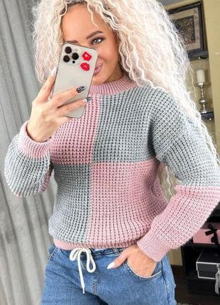 Теплый шерстяной женский свитер с квадратным принтом "стелла" код 748-ел1 фото