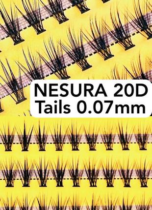 Пучковые накладные ресницы nesura tails 20d изгибы c и d несура хвосты