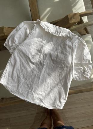 Белая джинсовая блуза с воротником4 фото