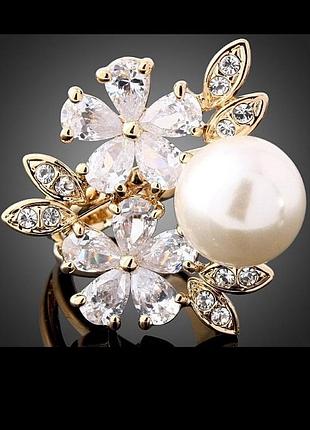 🏵эксклюзивное кольцо позолоченное с фианитами, 18 р., новое! арт. 1723