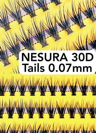 Пучковые накладные ресницы nesura tails 30d изгибы c и d несура хвосты1 фото