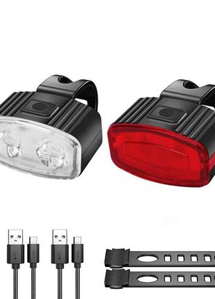 Комплект велосипедного світла переднє та заднє світло освітлення на акумуляторі від usb2 фото
