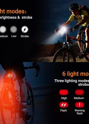 Комплект велосипедного світла переднє та заднє світло освітлення на акумуляторі від usb8 фото