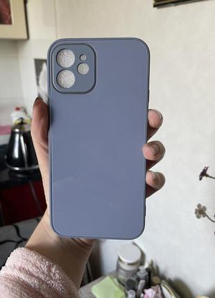 Стеклянный серо-голубой чехол (кейс) на айфон 122 фото