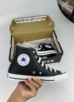 Кеди converse chuck taylor all star hi leather 132170c чорні шкіряні, оригінальні кеди конверс1 фото