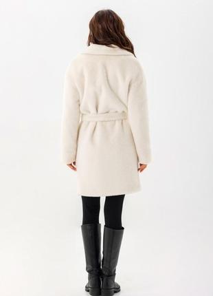 Шуба женская зимняя, теплая, эко альпака, средней длины, шуба пальто, белая6 фото