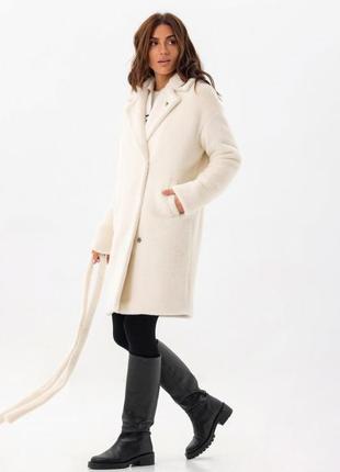 Шуба жіноча зимова, тепла, еко альпака, середньої довжини, шуба пальто, біла2 фото