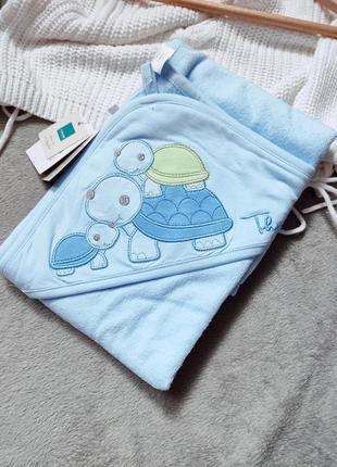Блакитний рушник кутиком з капюшоном панчо полотенце в подарунковій упаковці на подарунок