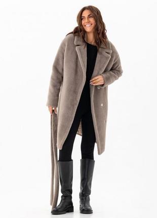 Шуба женская зимняя, теплая, эко альпака, средней длины, шуба пальто, капучино2 фото