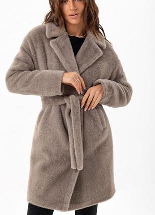 Шуба женская зимняя, теплая, эко альпака, средней длины, шуба пальто, капучино6 фото