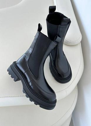 Трендові чорні черевики-челсі жіночі,осінь,зима,осінні,зимові,шкіряні/шкіра-жіноче взуття 2023-2024