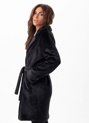 Шуба женская демисезонная, эко альпака, средней длины, шуба пальто, черная4 фото