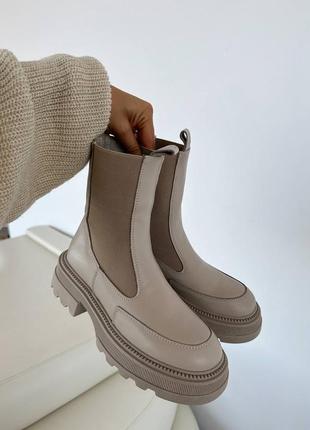 Трендовые бежевые женские челси, ботинки осенние,зимние, кожаные,осень,зима,женская обувь на осень,зиму1 фото