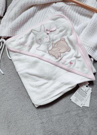 Білий рожевий рушник для новонароджених кутиком для дівчинки панчо полотенце для купання