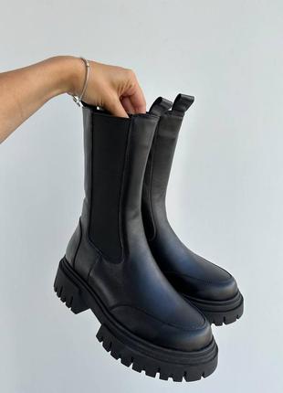 Топовые черные женские челси, ботинки зимние на повышенной подошве, кожаные/кожа-женская обувь на зиму2 фото