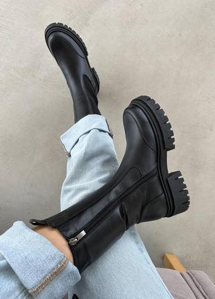 Топовые черные женские челси, ботинки зимние на повышенной подошве, кожаные/кожа-женская обувь на зиму5 фото