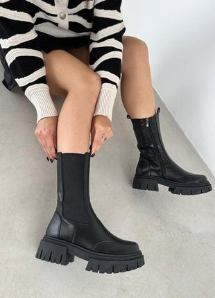 Топовые черные женские челси, ботинки зимние на повышенной подошве, кожаные/кожа-женская обувь на зиму6 фото