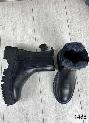 Зимові жіночі шкіряні чобітки натуральна шкіра з хутром челсі зима женские зимние сапоги ботинки черные кожаные натуральная кожа с мехом3 фото