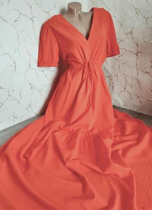Платье длинное коралл  46 р