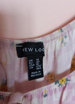 Бледно розовое с белым платье в клетку с цветами, короткое платье, логое платье 46-48 г.3 фото