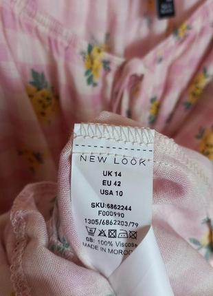 Бледно розовое с белым платье в клетку с цветами, короткое платье, логое платье 46-48 г.4 фото