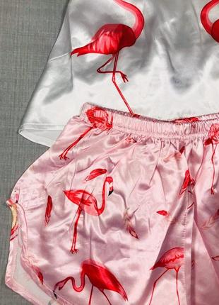 Распродажа! женская шелковая пижама с фламинго шорты топ - женская шелковая пижама3 фото