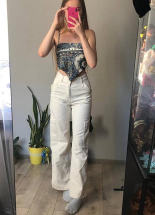 Трендовые прямые джинсы бежевые карго h&m