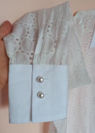Белая с молочным праздничная натуральная блузка, блуза оверсайз, нарядная блуза 50-56 г.2 фото