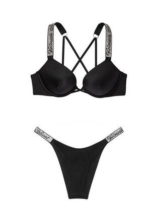 Женский купальник victoria's secret shine strap sexy bombshell со стразами 70d/s черный7 фото