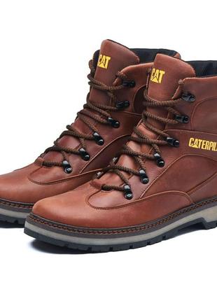 Черевики чоловічі зимові cat 035 руді з натуральної шкіри, высокие ботинки на меху рыжие кожаные