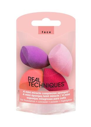 Real techniques mini miracle complexion sponge, спонжі для макіяжу, 4 шт.