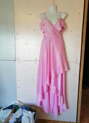 Шикарна неймовірно красива сукня сарафан на запах зі штучного шовку легка струменева тканина волани2 фото