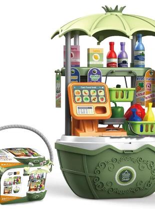 Дитяча переносна кошик з продуктами складана 49 предметів 2в1 ігровий набір продавець з іграшковими