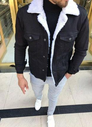 Мужская чорная джинсовка на меху джинсова куртка
