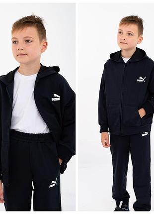 Спортивный костюм подросток puma (двунитка, замок) темный синий 134-140, 146-152, 158-164
