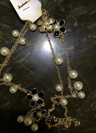 Распродажа стильная ожерелье цепочка asos с цветочным декором и искусственным жемчугом6 фото
