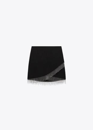 Женская черные короткая мини юбка со стразами зара zara 8658/7075 фото