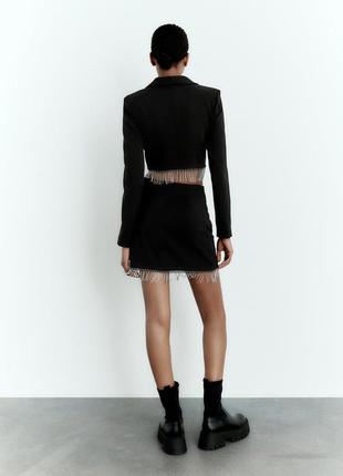 Женская черные короткая мини юбка со стразами зара zara 8658/7073 фото