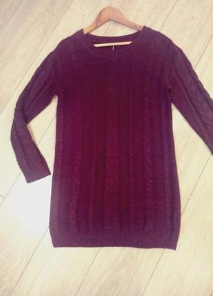 Ефектний ожиновий светр-сукня з косами від concept club c люрексовою ниткою!!!