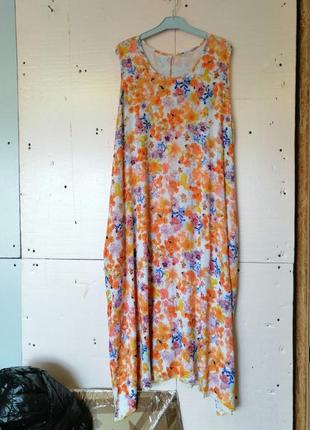 Платье сарафан из натуральной хлопковой ткани цветочный принт длина мини по бокам есть карманы1 фото