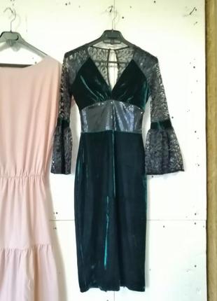 Красива сукня велюр оксамит по фігурі довжина міді зі вставками гіпюру мережива стрейч та ефект корс1 фото