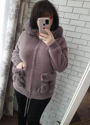 Пальто альпака з капюшоном та хутром туреччина 🇹🇷6 фото