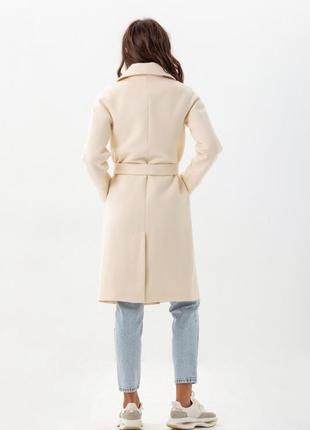 Пальто женское шерстяное, демисезонное, осеннее, весенее, средней длины, бренд, светлое, молочное5 фото