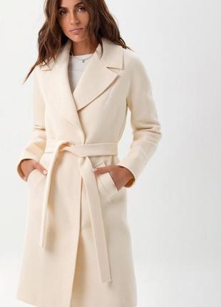 Пальто женское шерстяное, демисезонное, осеннее, весенее, средней длины, бренд, светлое, молочное2 фото